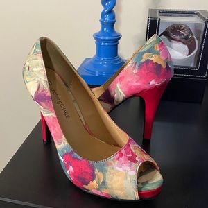 Charming Charlie Pink Floral Peep Toe Pumps